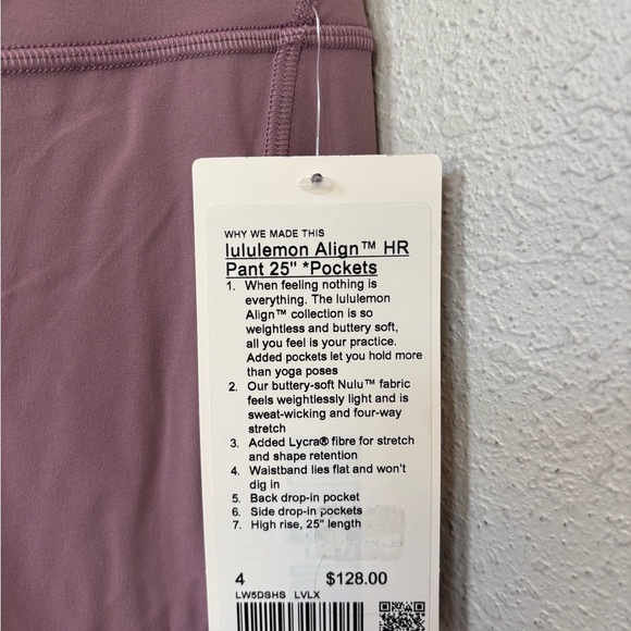 NWT!🍋🍋Lululemon Align HR Pant with Pockets 25”🍋🍋. Size 4. Color Lavender Lux. - Picture 16 of 16